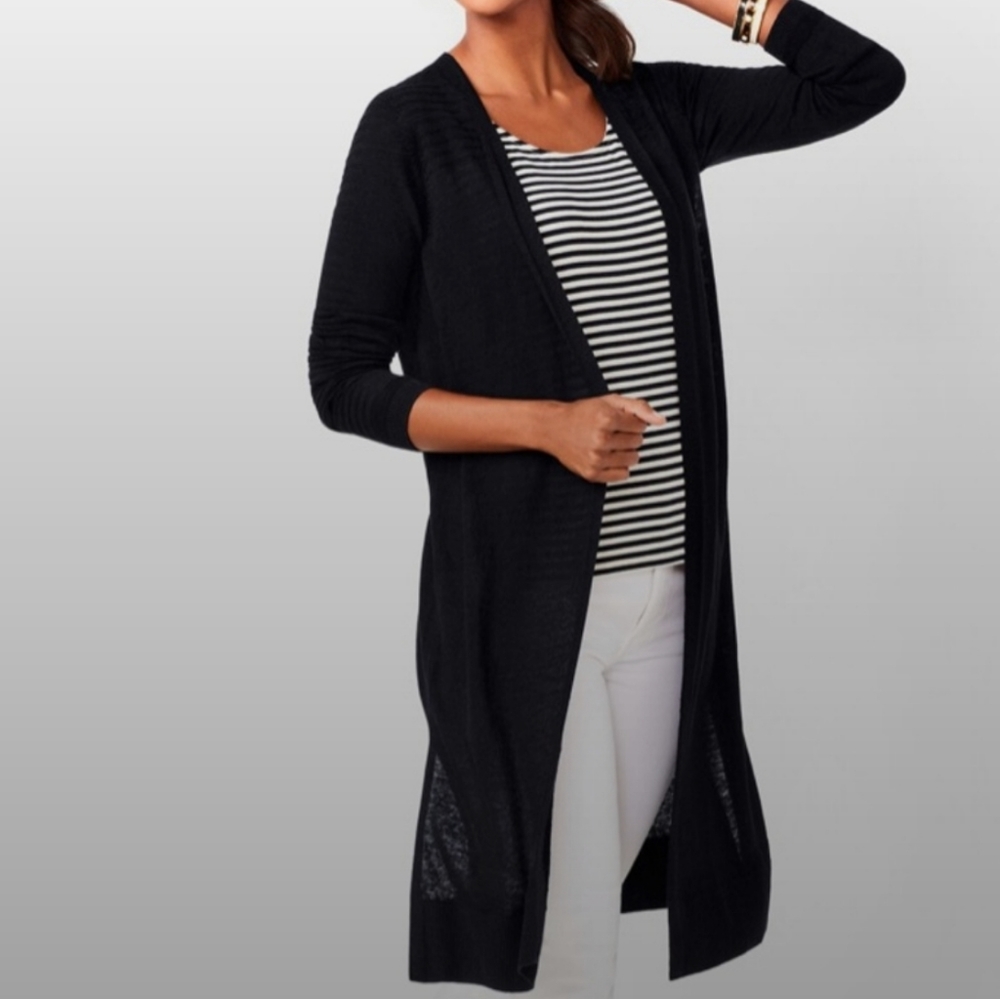 Talbots Classic Black Open Cardigan